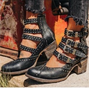 Freebird Felicity Black distressed Studded Ankle Boots